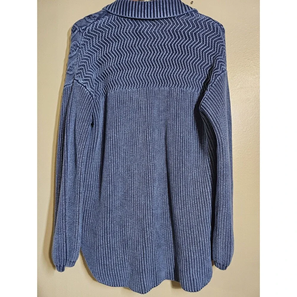 Tribal Jeans Blue 100% Cotton Cable Knit Button Front Cardigan Sweater L